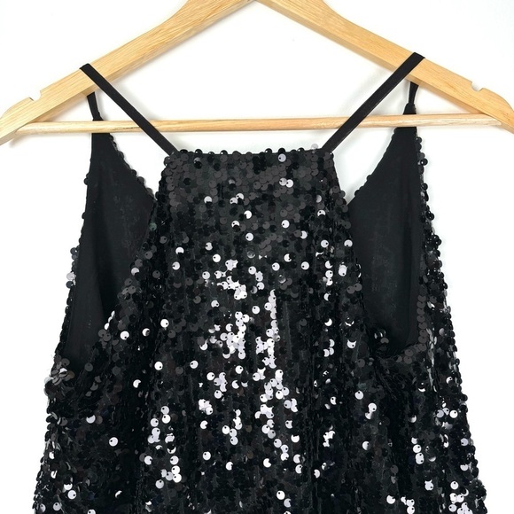 Space 46 Womens Sequin Tank Top Medium Black Evening Trapeze Racerback Sparkly - Picture 4 of 11